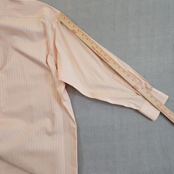 Tommy Hilfiger Dress Shirt Men's 17 1/2 32-33 XL Peach Herringbone Long Sleeve - Picture 10 of 14